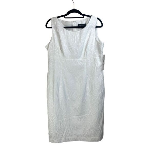 New Evan-Picone Black Label March White Floral Embossed Print Sleeveless Sheath - Picture 1 of 7